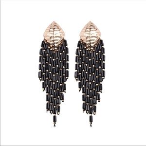 US Royalty Jewels Black Beads Tassel Earrings Drop